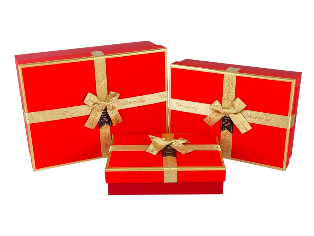 Набір коробок 3 шт прямокутні, 33 х 25 х 12см  з глітером (10241 red)