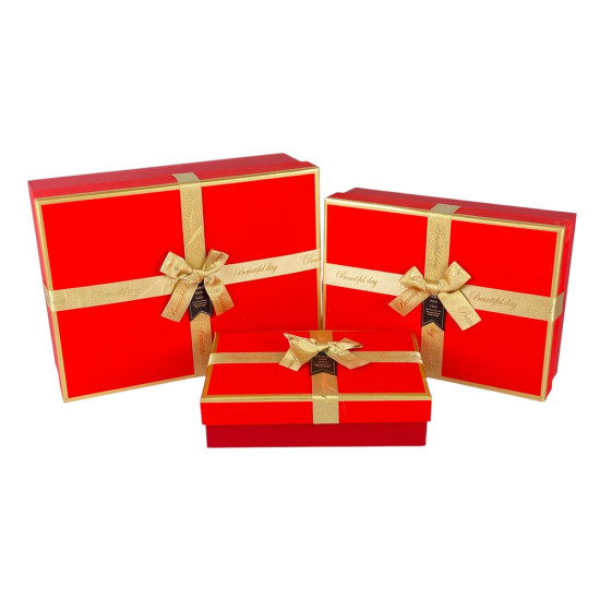 Набір коробок 3 шт прямокутні, 33 х 25 х 12см  з глітером (10241 red)