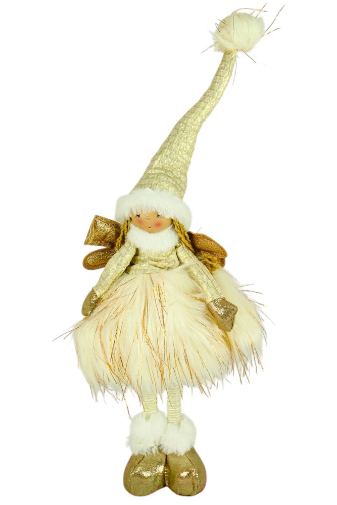 Новорічна м'яка іграшка Фея, що стоїть, біло-золота  50 см (L01159)