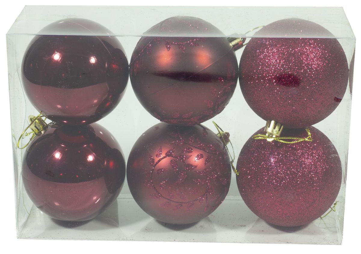 Набір куль новорічних - бордо "Glam" D 8см (6 шт) (1085)