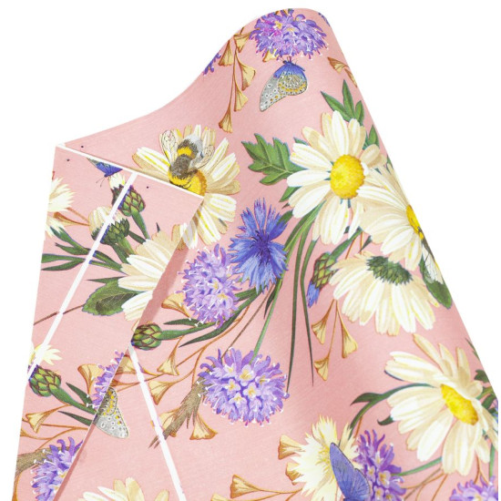 Крафт бумага двусторонняя,  цветы на розовм PCD-15 (PCD-15)