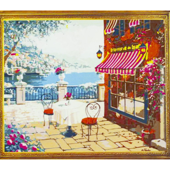 Холст-розмальовка під номерами "Затишне кафе" 40х50см, з набором форб і пензликами 2шт, з рамкою. (525)