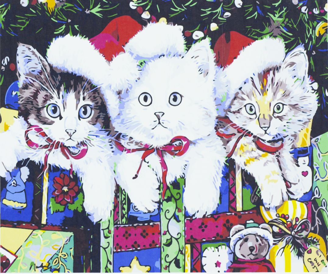 Картина за номерами "Кошенята новорічні" 40 * 50см, крас.-акрил, кисть-3шт. (6072)