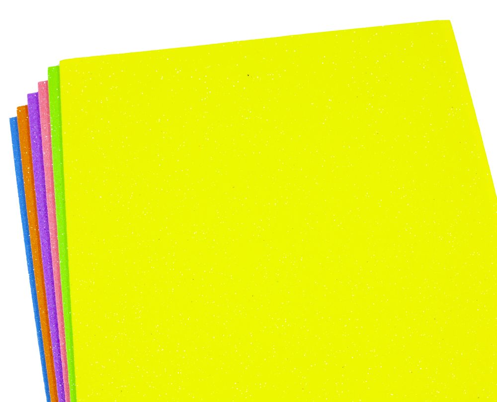 Фоамиран 1.7мм "МИКС" Fluorescent Glitter HQ A4  (21X29.7CM) 6листов, 17F-MIX Разноцветный Unison (17FA4-MIX)