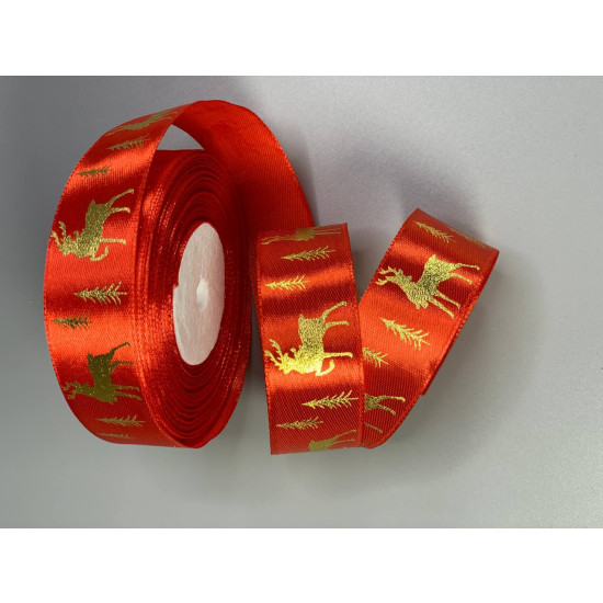 Стрічка атласна новорічна 25мм х 22м Червоний Unison (D13325 red)