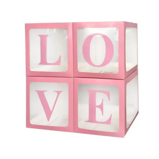 Коробки для кульок набір - 4шт  "LOVE" 30 х 30 х 30см Рожевий Unison (10134 pink)