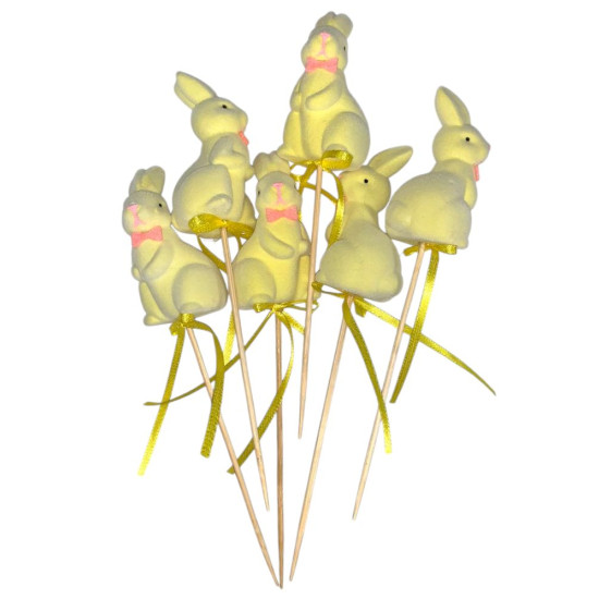 Набір  великодніх оксамитових  кроликів 8 х 4см -6шт на паличці (L00162 yellow)