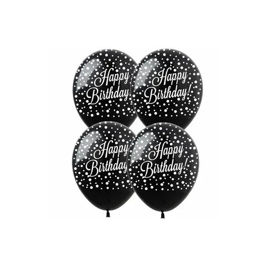Шарики  латексные 12"(30сm) "Happy Birthdayконфетти" на черном, 5-стр, 10шт (826312)