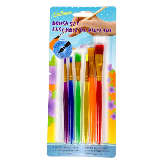 Набір пензликів синтетика 6шт пластикові ручки, плоскі (XBW-61)