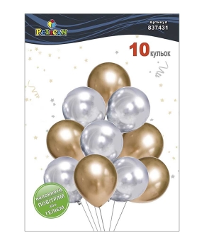 Набір з 10 латексних кульок "Срібно- золоте сяйво" хром, Pelican (837431)