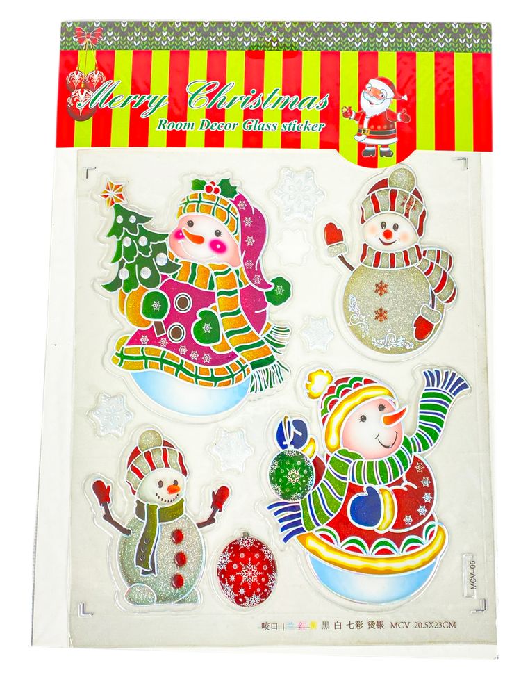 Наліпки для вікон силіконові "Santa" 23*38см, mix (6527-P3-18)