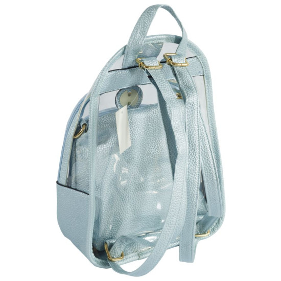 Рюкзак з прозорого ПВХ 1000 мікрон і металізованого пу 24х33х16см, 2 блискавки з косметичкою всередині 22х18х10см на застібці Unison (TMB-261)