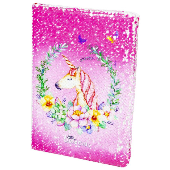 Блокнот с пайетками " Unicorn" A5 P80 70g, линия, mix4 (3896-A5)
