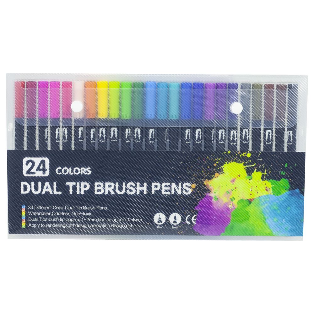 Фломастери двосторонні 2 в 1 -кисть, маркер 24 кольори Різнокольоровий Unison (884-24)