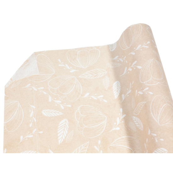 Крафт папір подарунковий двосторонній,  графічні  квіти, пудра та білий кольори ,  0,7х8м (Пт 850.7)