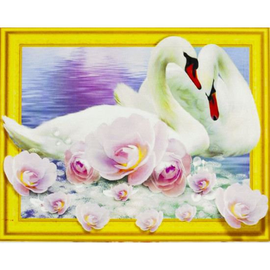 Алмазна мозаїка  3D за номерами 40*50см "Пара лебедів" карт уп. (Полотно на рамі камені) (030)