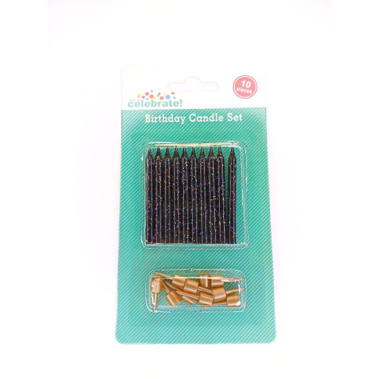 Свічки чорні з блискітками, 6см, 10шт/уп Чорний Unison (800202)