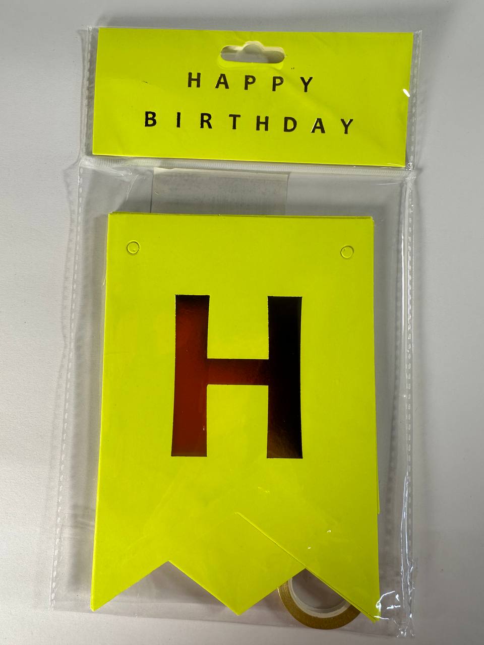 Гірлянда-прапорці "HAPPY BIRTHDAY" 12 х 17см, неонова жовта Жовтий Unison (HB-1095 yellow)