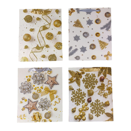 Пакет подарунковий новорічний 210г, 26 х 32 х 12см, 12шт/уп Різнокольоровий Unison (977M)