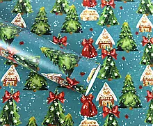 Папір новорічний для пакування подарунків 10 листів - 100 х 70 см 50г Зелений Unison (PCZ10070-10-512)