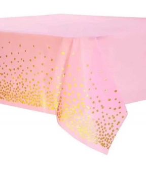 Скатерть розовая 137 х 183см,Горошек золотой Голубой Без бренда (871035)