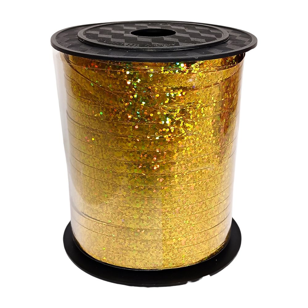 Стрічка золота голограма для букетів, подарунків, кульок - 0.5cm, 250yard (LP05150-1)