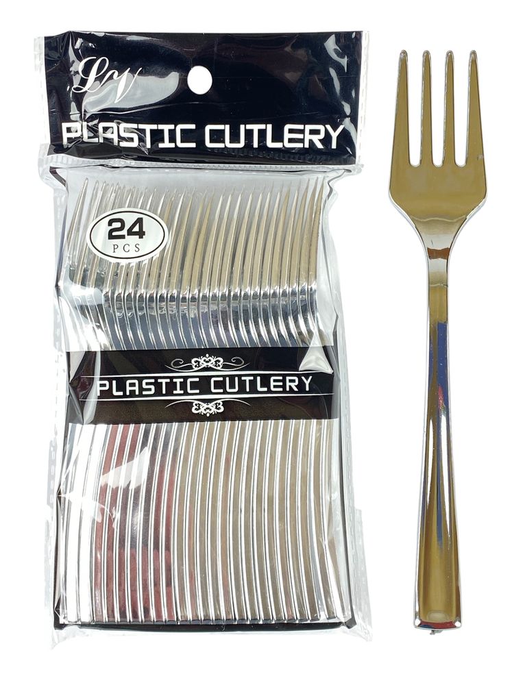 Виделки пластикові багаторазові срібло, 13см, 24шт/уп (7500-49)