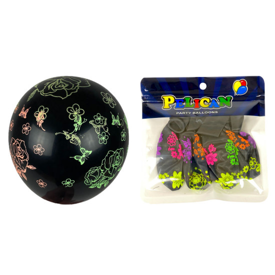 Кульки 12"(30сm) "Яскраві квіти" чорного кольору 100шт (9239 DSCN)