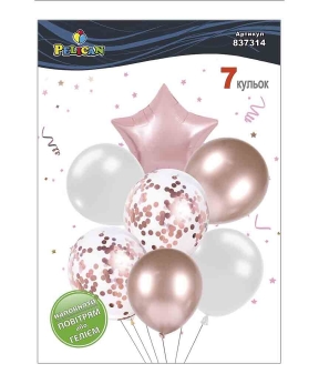Набір з 7 кульок "Зірка, біло- рожевий мікс з хромом" Pelican (837314)