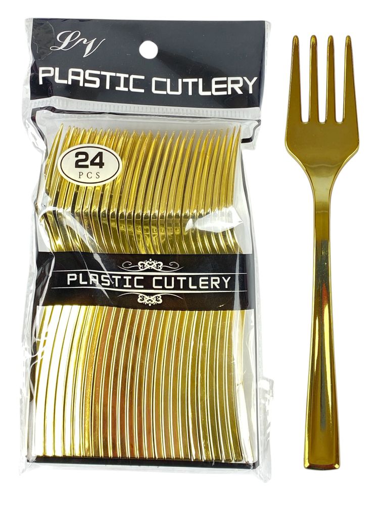 Виделки пластикові багаторазові золото, 13см, 24шт/уп (7500-50)