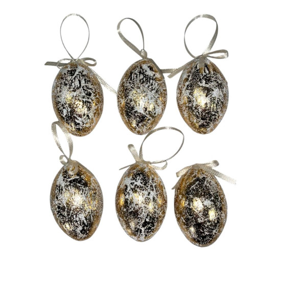 Набір великодніх яєць 6 х 4,5см Ретро-золото - 6шт з стрічкою (L00142)