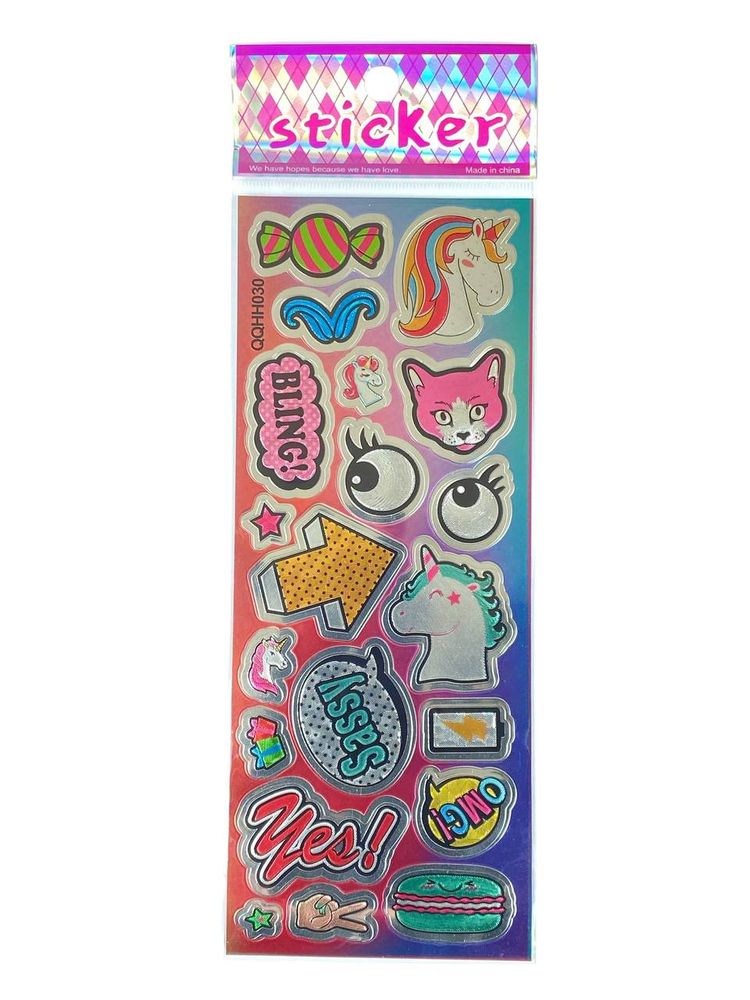 Наліпка пластикова лазерна 7 х 17см "Стікери з однорогами" (QQHH034)