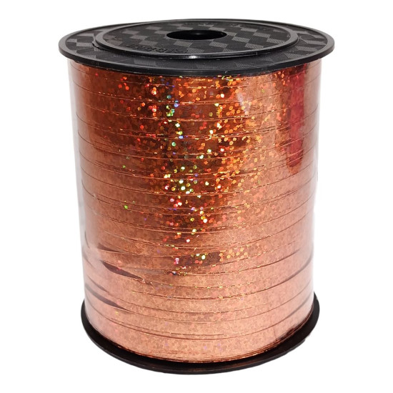 Стрічка рожеве золото голограма для букетів, подарунків, кульок - 0.5cm, 250yard (LP05150-3)