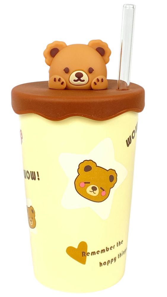 Склянка керамічна 450мл із силіконовою кришкою та трубочкою "Ведмідь" (513)