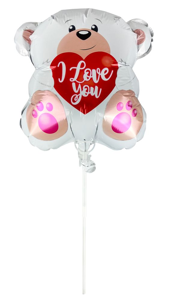Кулька надувна фольгована mini Myler, Ведмідь білий + палиця пластикова 30см (BP10841/MN023)