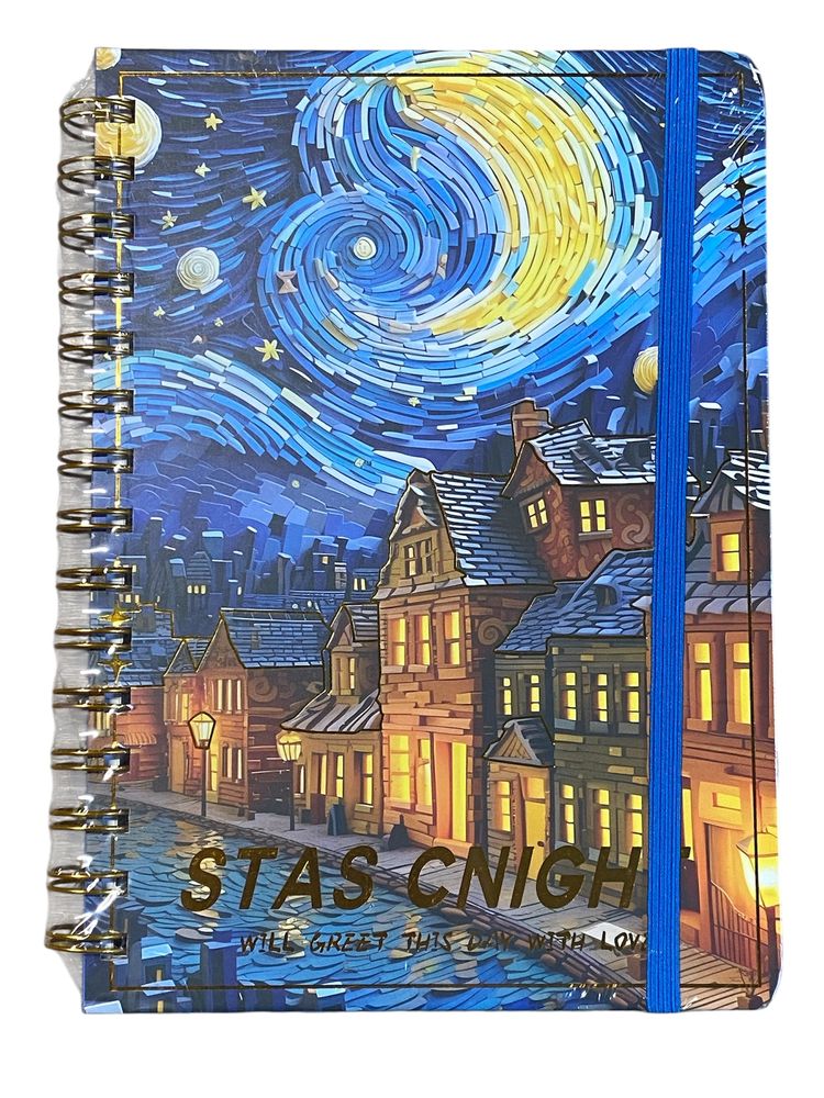 Зошит на спіралі  на гумці  А5,  80 аркушів клітинка,  "Ван Гог" (536-8)