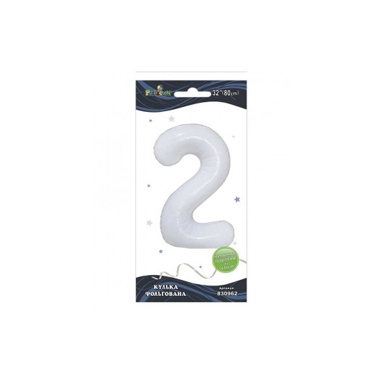 Цифра фольгована  "2" біла  32"(80cm)  Pelican 1шт (830962)