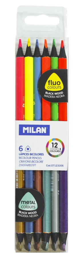 Набір двоколірних флюоресцент + металік каранд.треуг. 07123306  ТМ "MILAN" 6шт. 12кол., D2,9mm (07123306)