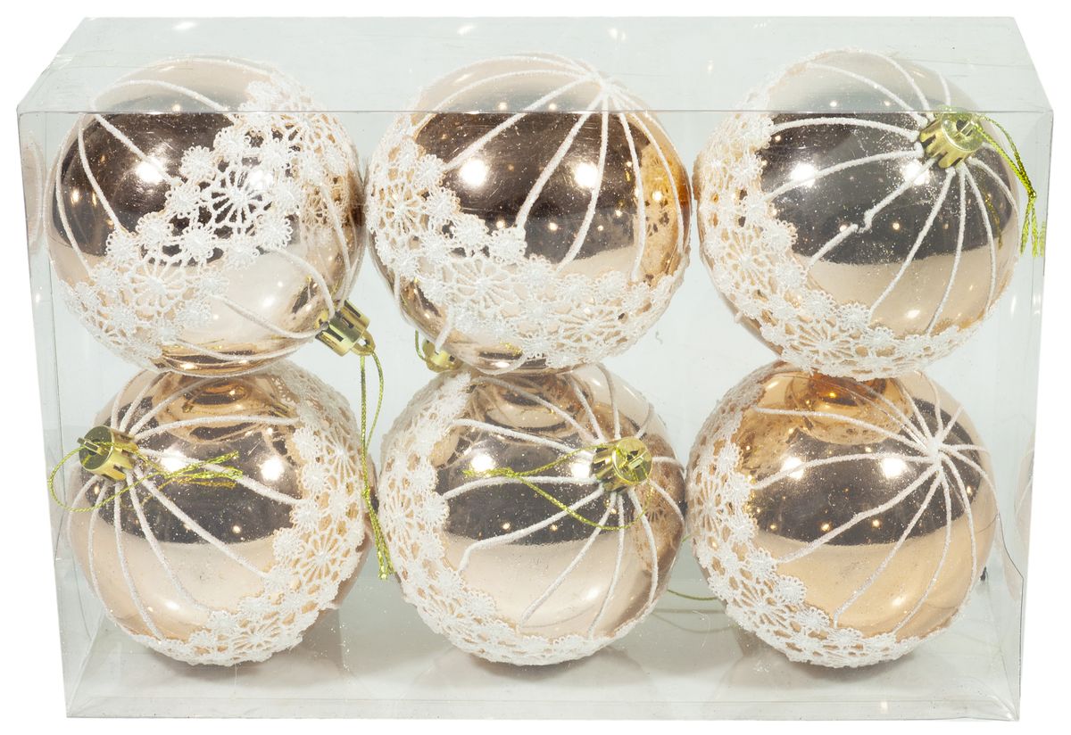 Набор шаров бронза "Узор кружево" d=8см 6шт Бежевый Unison (1125)