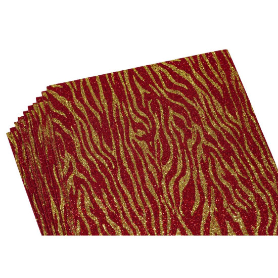 Фоамиран с глиттером 20 х 30см, 2мм, 10 листов, принт узоры  золото с красным Красный Unison (10512)