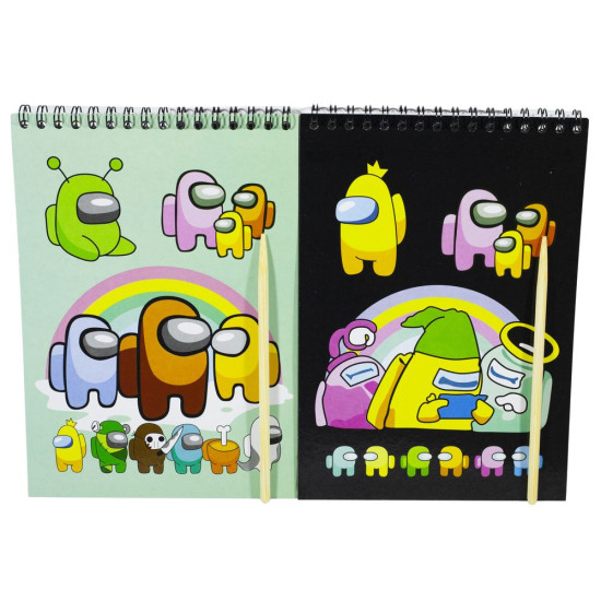 Блокнот для гравюр А6/ 10 чорні листи "Among us"+дер.палоч.Scratch note_10x14см, 2 види (E-3001-AS)