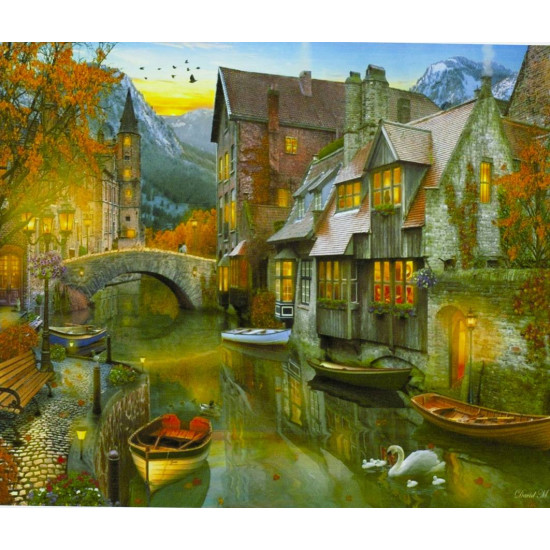 Картина за номерами на дереві "Стародавнє містечко" 40 * 50см, черв., кисті (8105-D)