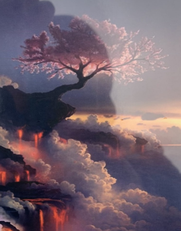 Картина за номерами "Сакура на скелі" 40 * 50см,  OPP , крас.-акрил, кисть-3шт. Різнокольоровий Unison (5231Y_O)