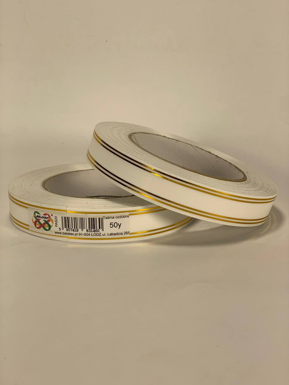 Лента пластиковая 2см х 45м Белый Unison (PAS20 -2 white + gold)