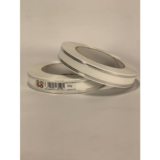 Стрічка пластикова 2см, 50 ярд,  біла + 2 срібні смужки (PAS20 -2 white+silver)