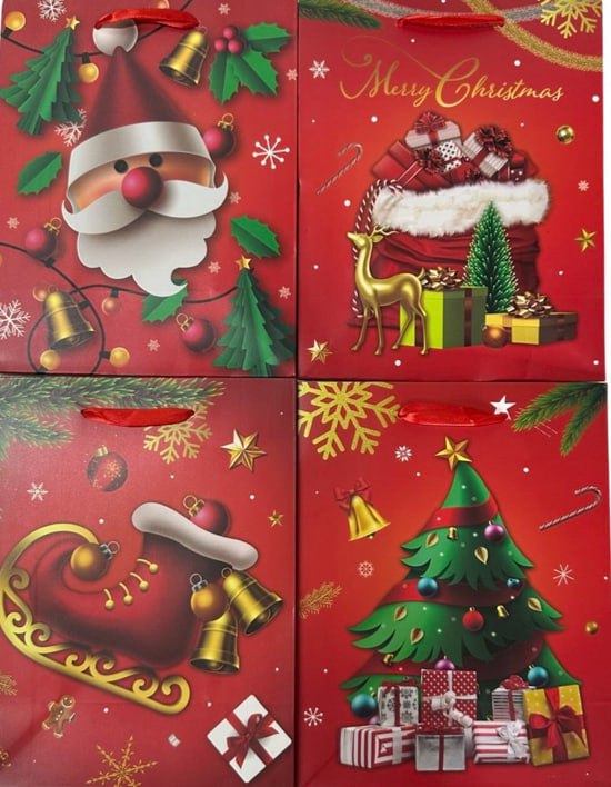 Пакет подарунковий HL-8825-3 S,  новорічний , 18*23*10cm 4 дизайни Червоний Unison (HL-8825-3 S)
