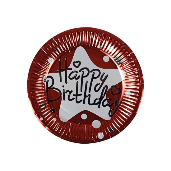 Тарілки одноразові картонні фольговані 10 штук в пачці, зірка Happy birthday Червоний Без бренду (10147 red)
