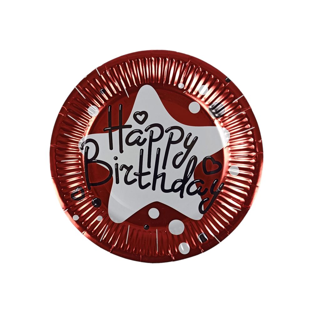 Тарілки одноразові картонні фольговані 10 штук в пачці, зірка Happy birthday Червоний Без бренду (10147 red)