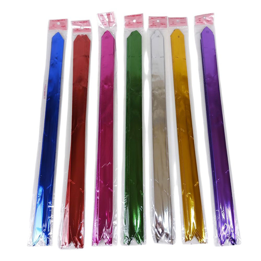 Набор подарочных бантов -10шт, на затяжках, фольгированные 1,5см х 24см (10342)