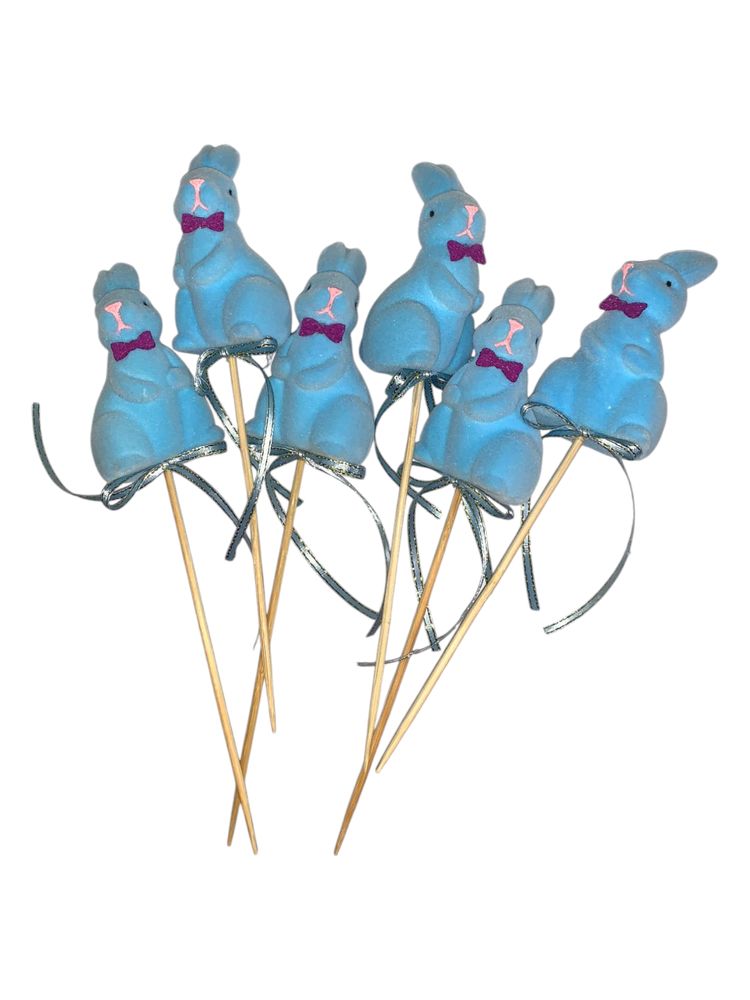 Набір  великодніх оксамитових  кроликів 8 х 4см -6шт на паличці (L00162 blue)